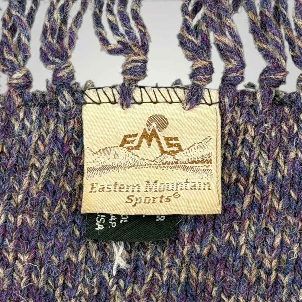Eastern Mountain Sports Wool Scarf Purple Fair Isle Fringe USA Winter Knit